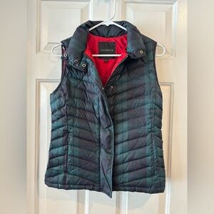 Talbots Women's Plaid Puffer Vest - Black and Green